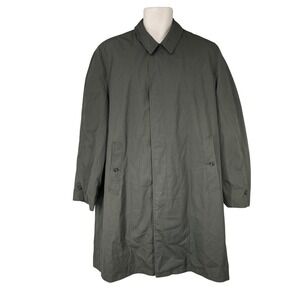Vintage Van Heusen Men Lined Trench Coat Overcoat Long 70s Career Size 40 Green